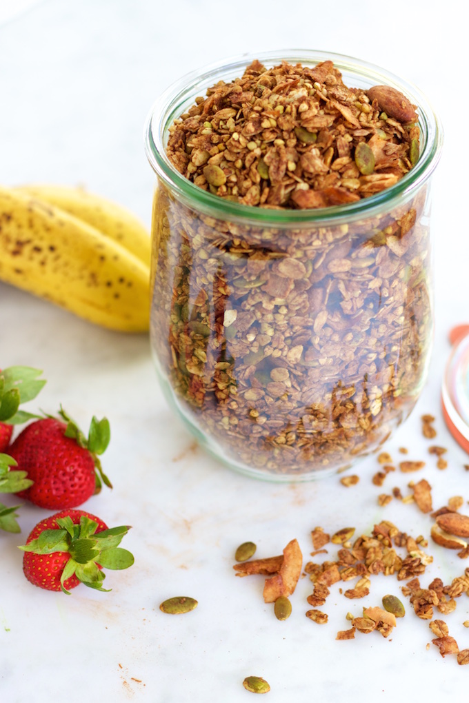 Granola, cocoa, canela y cayena