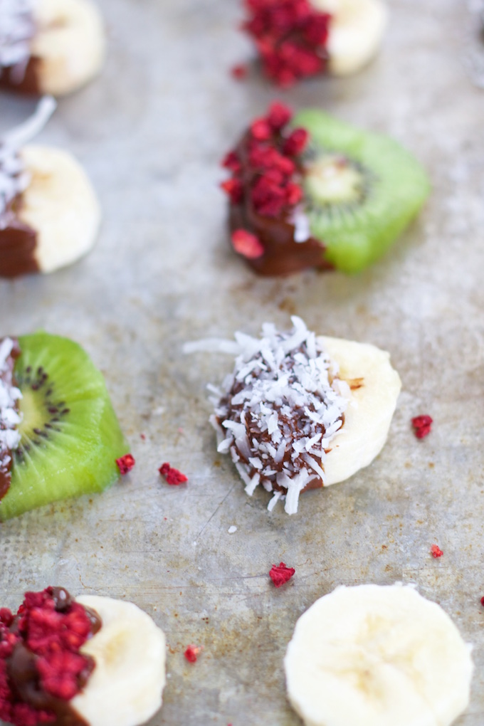 Chocolate covered frozen fruit bites