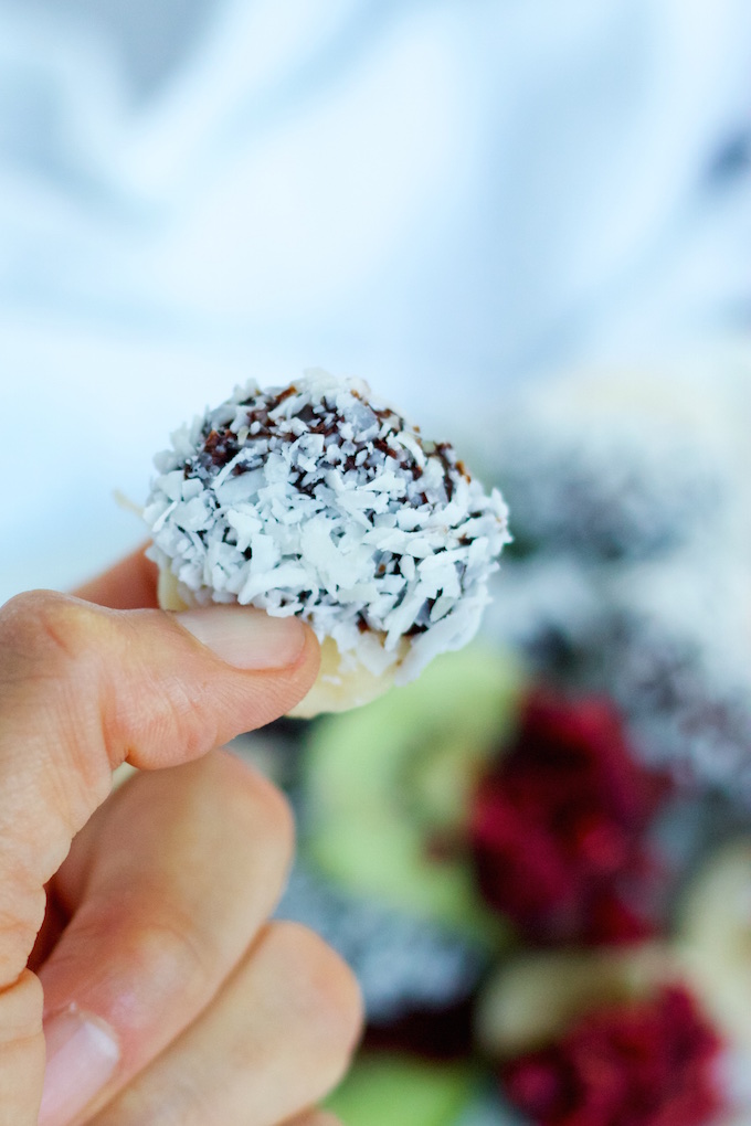 Chocolate covered frozen fruit bites