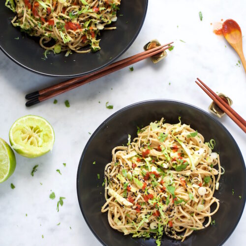Quinoa noodles with almond butter sauce, much better than take-out dinner
