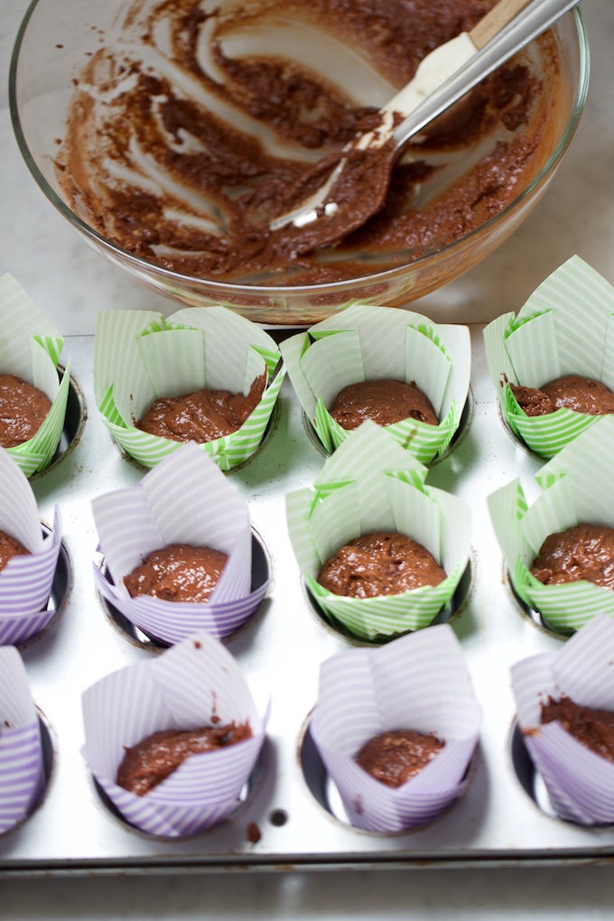 Muffins de chocolate veganos antes de meter al horno