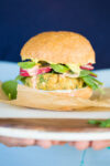 Hamburguesa de papa y garbanzo con cilantro y jengibre. Asian flavored hamburger.