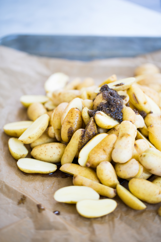Papas listas y con vinagreta para meterlas al horno