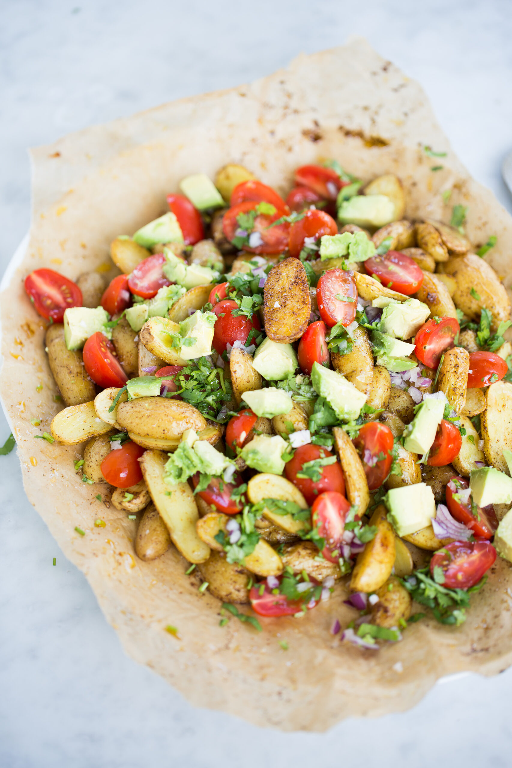 Papas rostizadas con pico de gallo