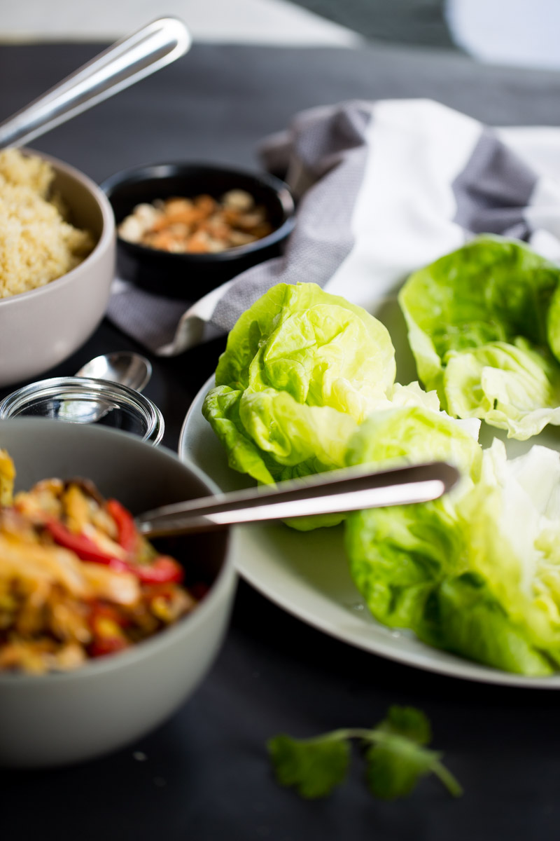 ingredientes para los taquitos de lechuga con quinoa.