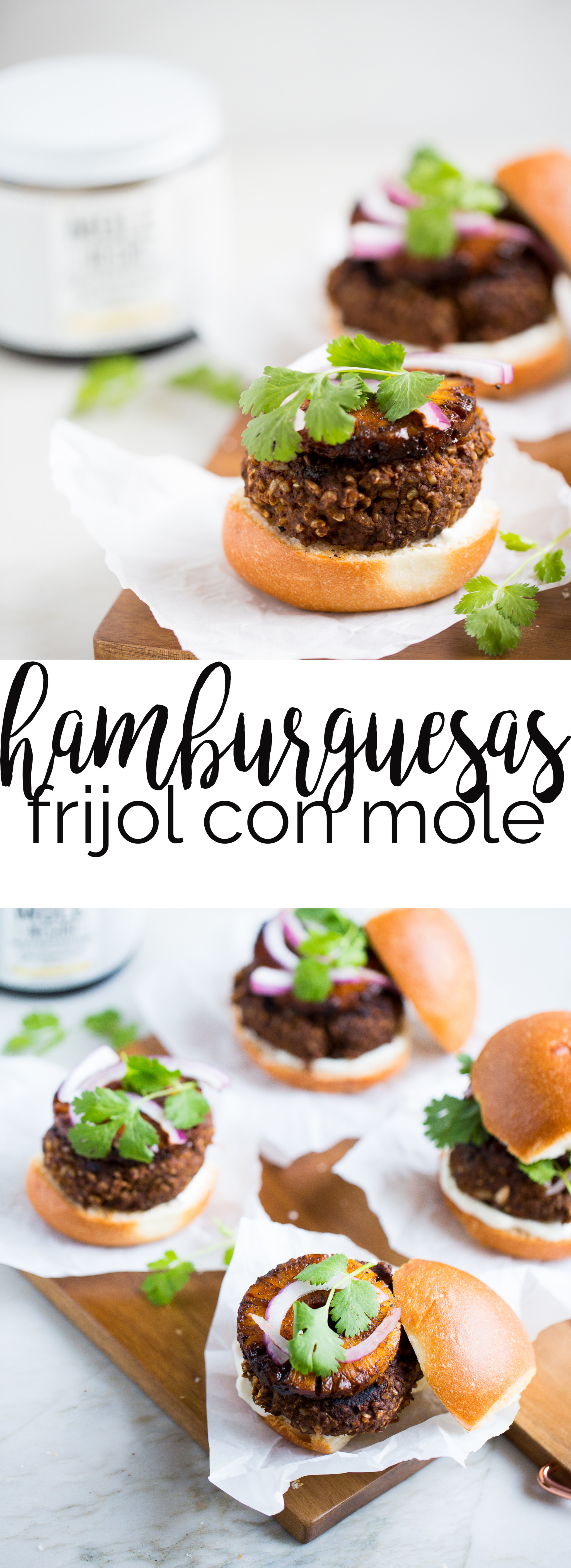 Receta de hamburguesas de frijol con mole y piña asada. Hamburguesa vegana con sabores mexicanos.
#recetamexicana #cincodemayo, #mexicanrecipe, #veganmexican