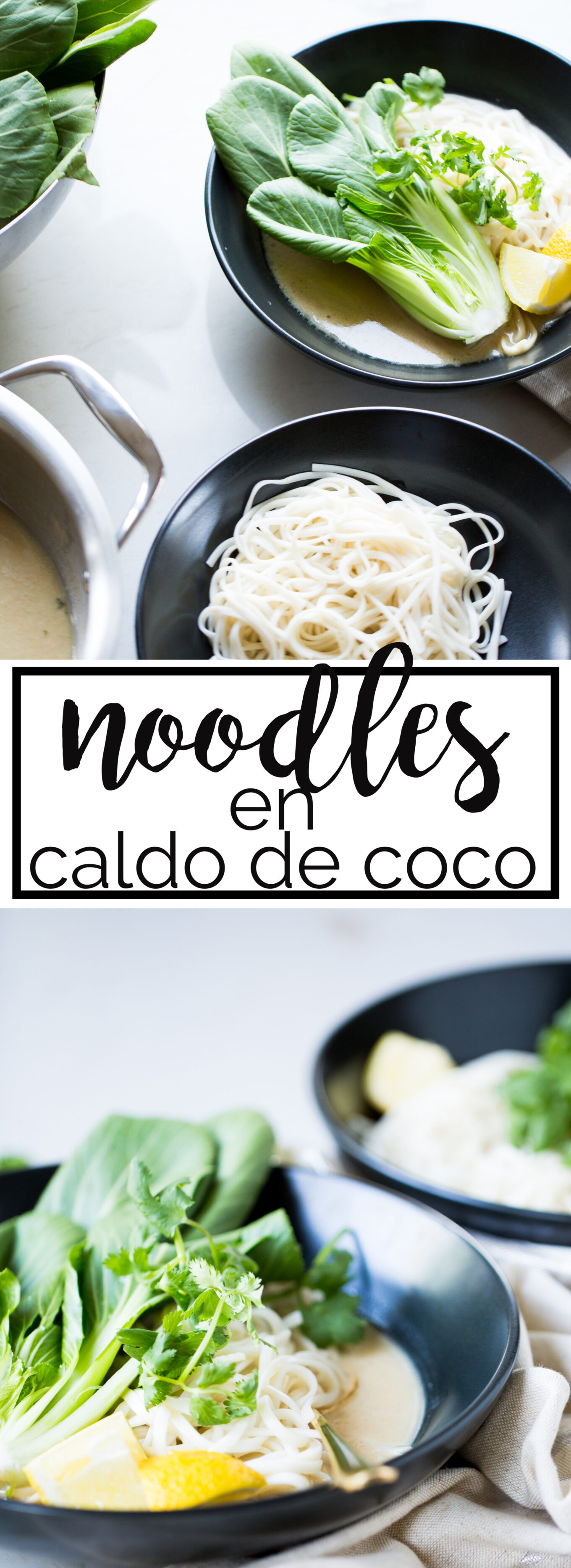Receta vegana de noodles en caldo de coco. Receta llena de ingredientes saludables para nuestra salud. Atrévete a probar una sopa nutritiva totalmente diferente.