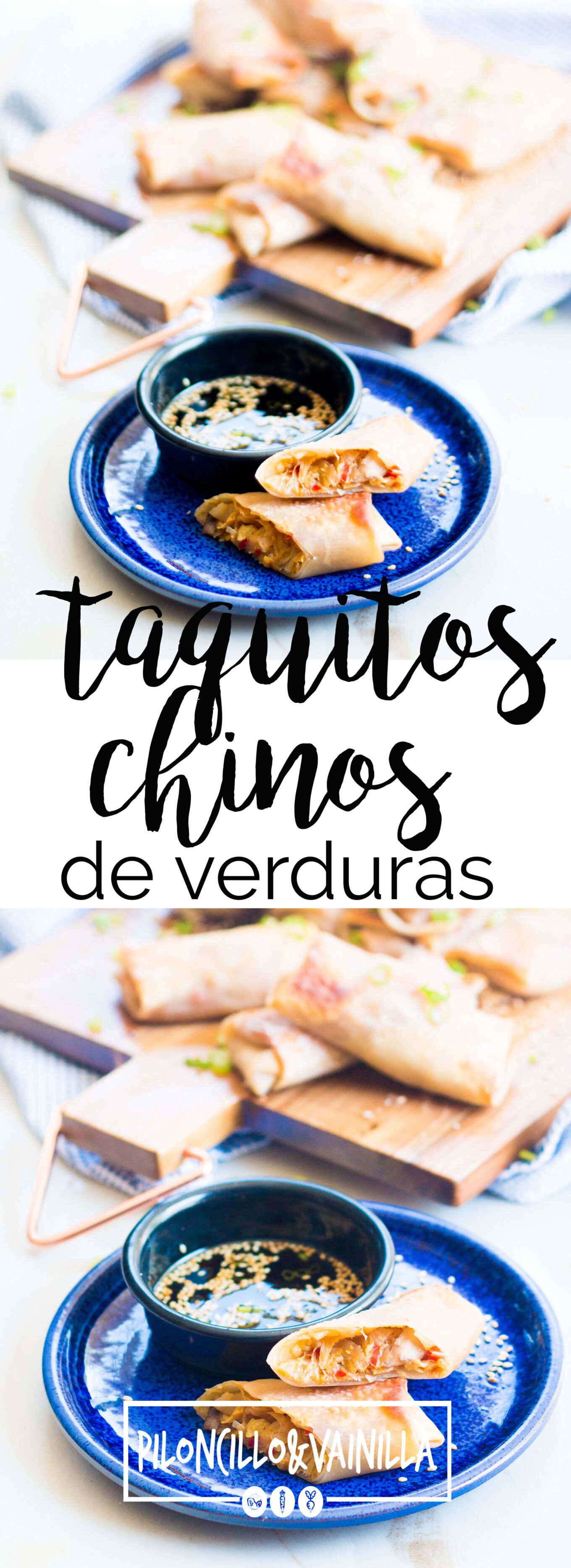 Receta vegana de taquitos chinos de verduras al horno.