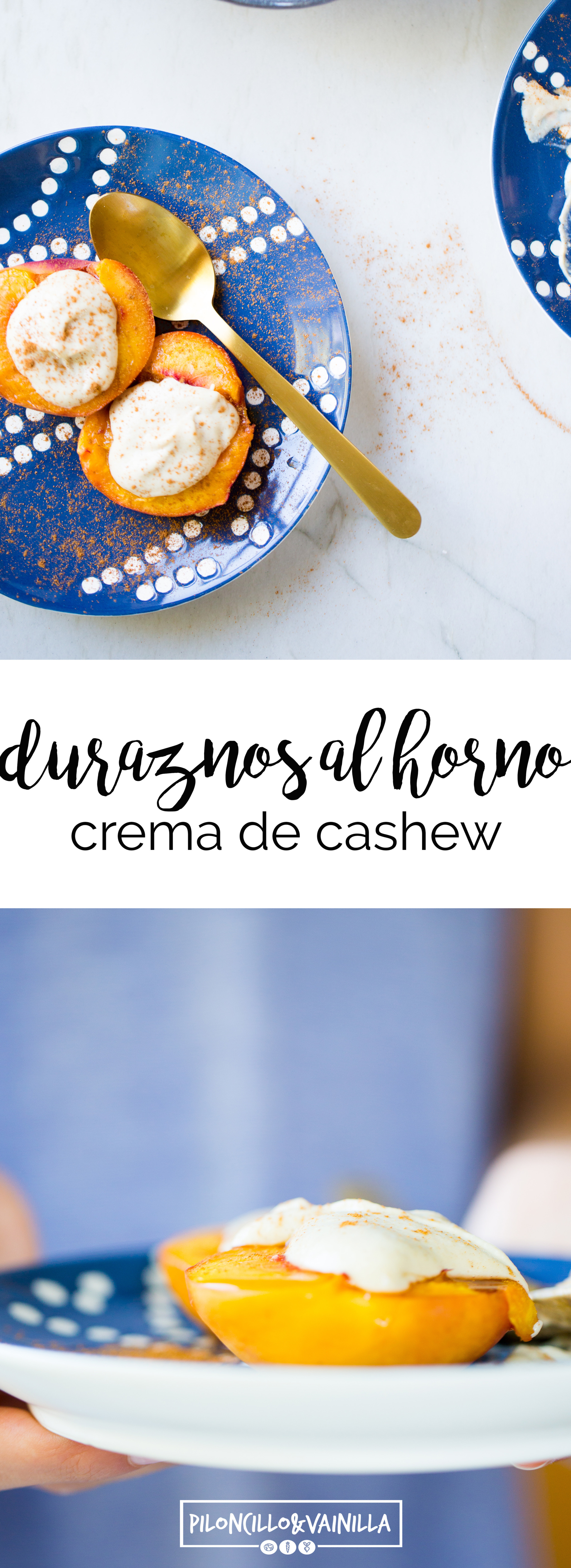 Receta de postre saludable, postre sano, postre fácil y postre vegano.Duraznos al horno con crema dulce.