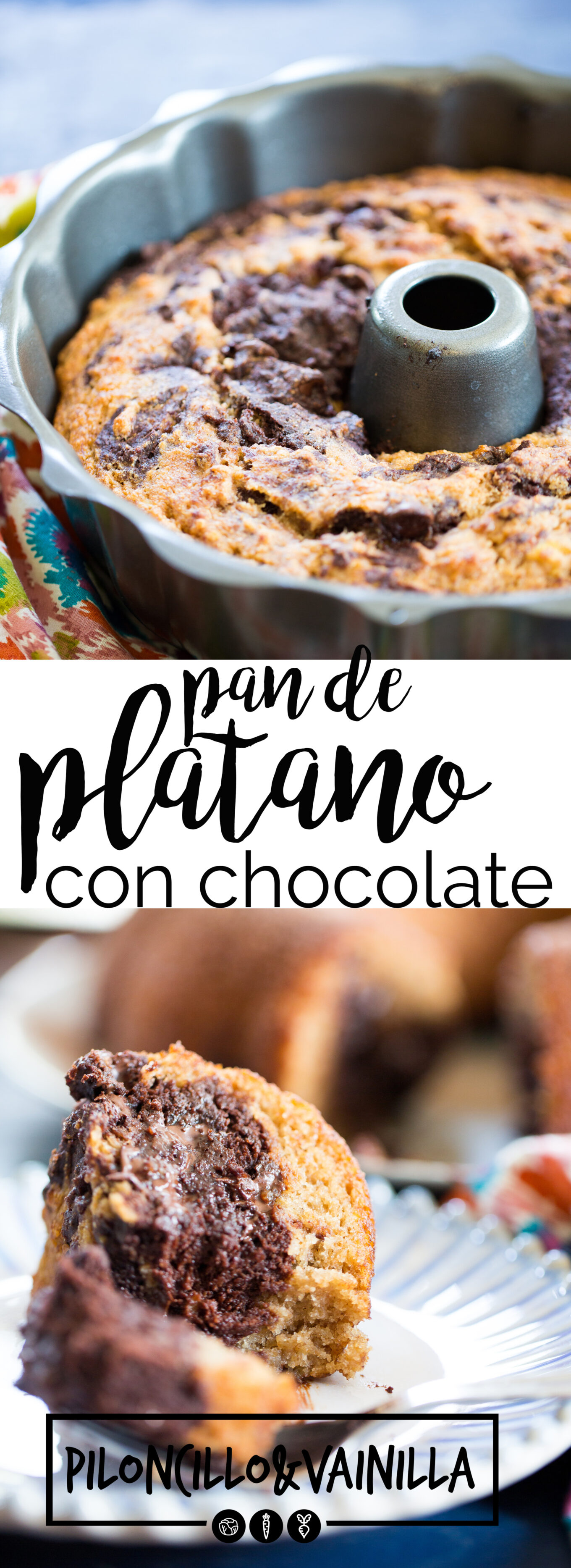 Receta de pan de plátano con chocolate marmoleado. Receta vegana hecha con ingredientes naturales y super limpios.