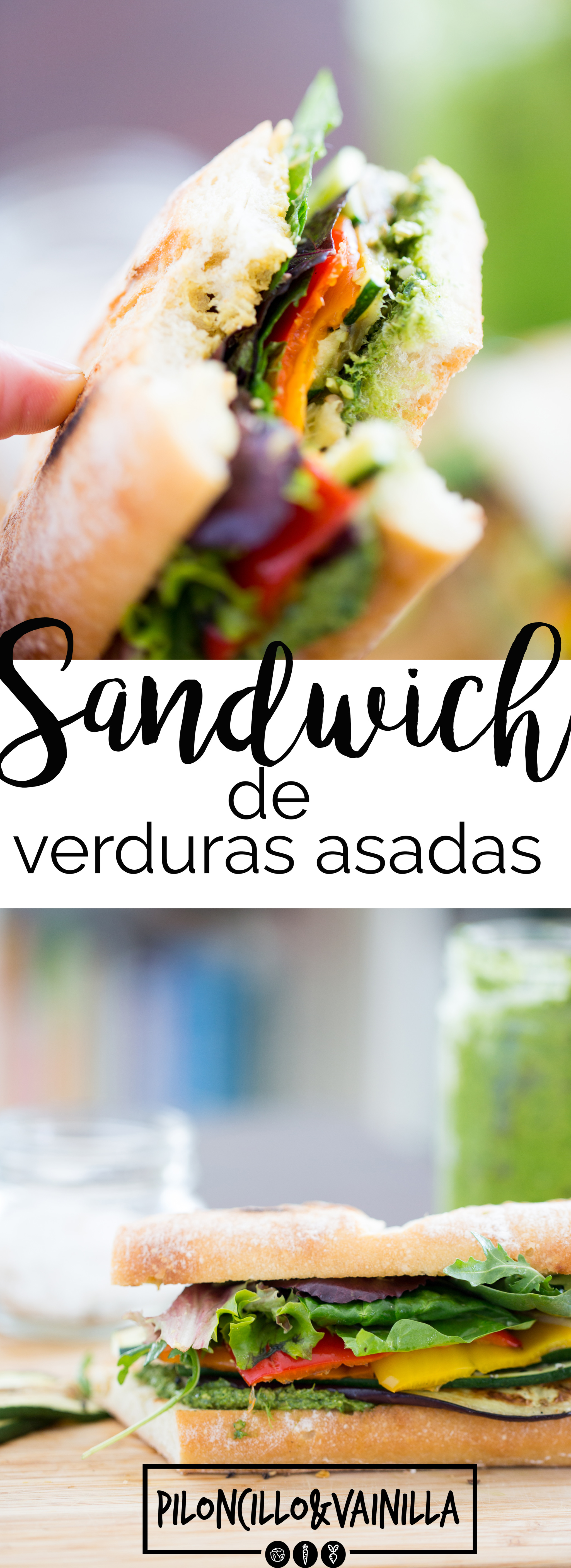 Sandwich de verduras asadas con pesto clasico vegano. Receta de sandwich vegano, delicioso y super fácil.