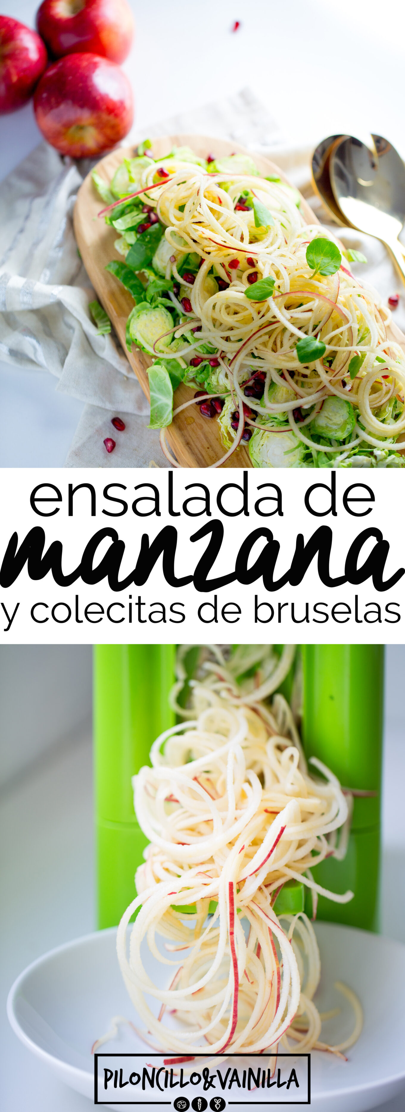Receta de ensalada de manzana con colecitas de bruselas y aderezo balsámico. Receta vegana, receta perfecta y deliciosa.