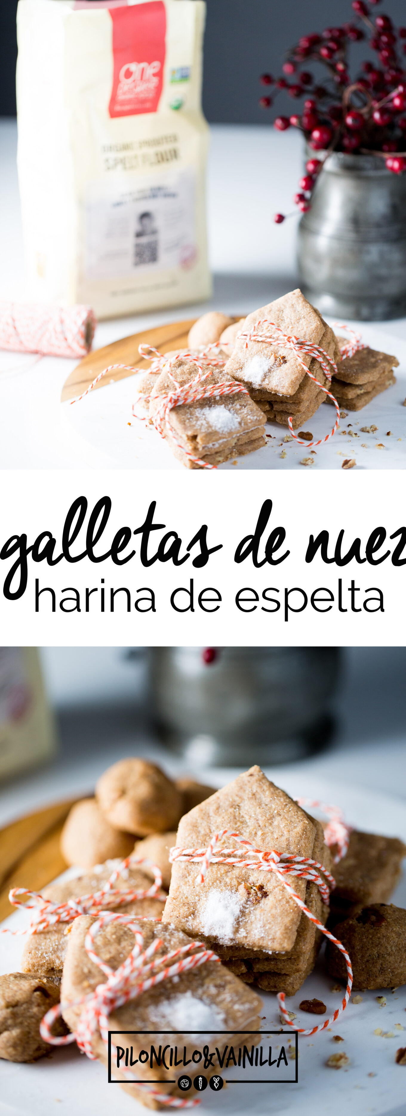 Receta de galletas de nuez hechas con harina de espelta, galletas sanas, galletas veganas, receta en español de galletas de navidad.