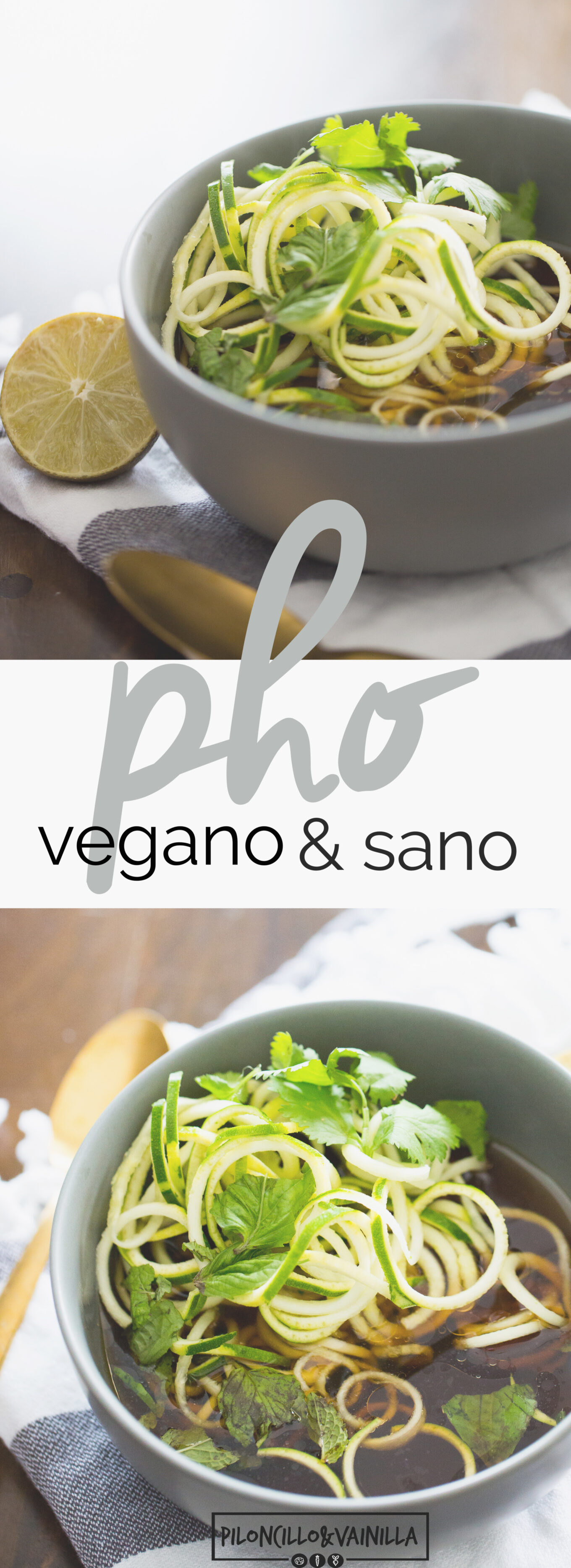 Receta vegana de pho con zucchini noodles, receta sana, receta fácil y deliciosa.
