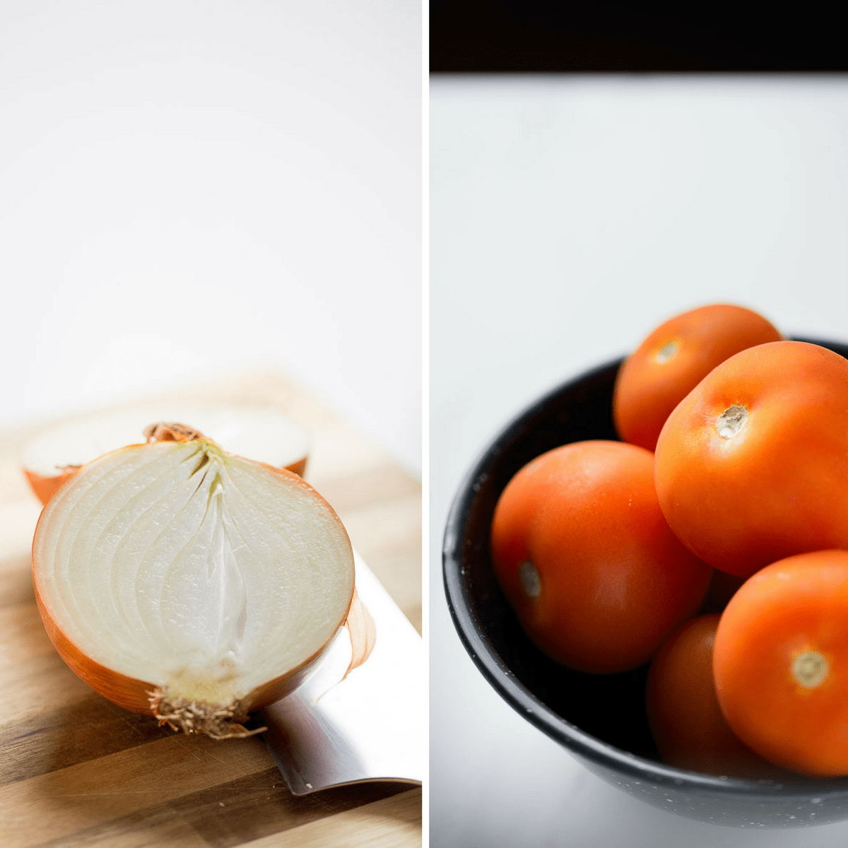 cebolla y tomate en platos chicos