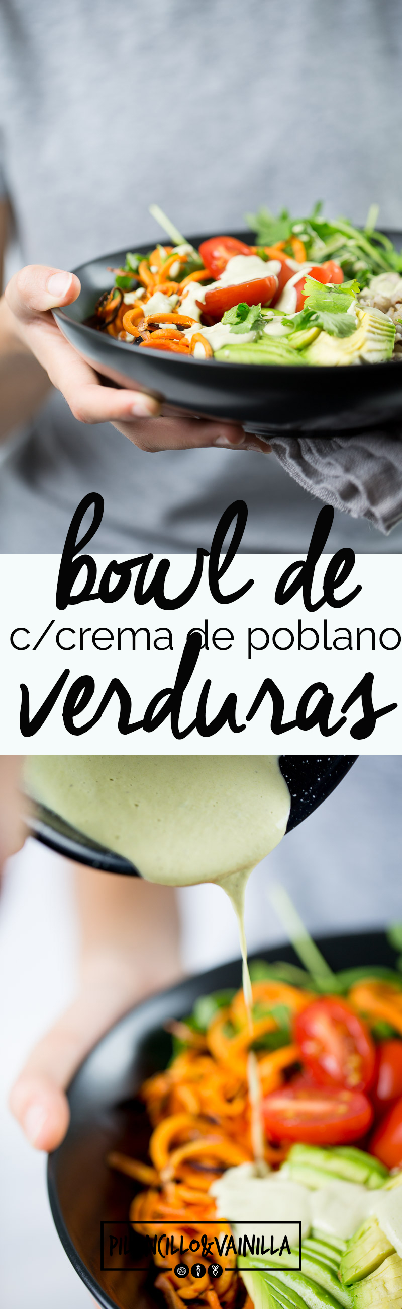 Bowl de verduras y arroz con crema de chile poblano vegana es de platillos que puedes hacer en un ratito, el chiste es poner en un bowl todas las verduras que te gusten, arroz y si quieres frijoles y terminas con la cremita deliciosa.
#vegan, #veganmexican