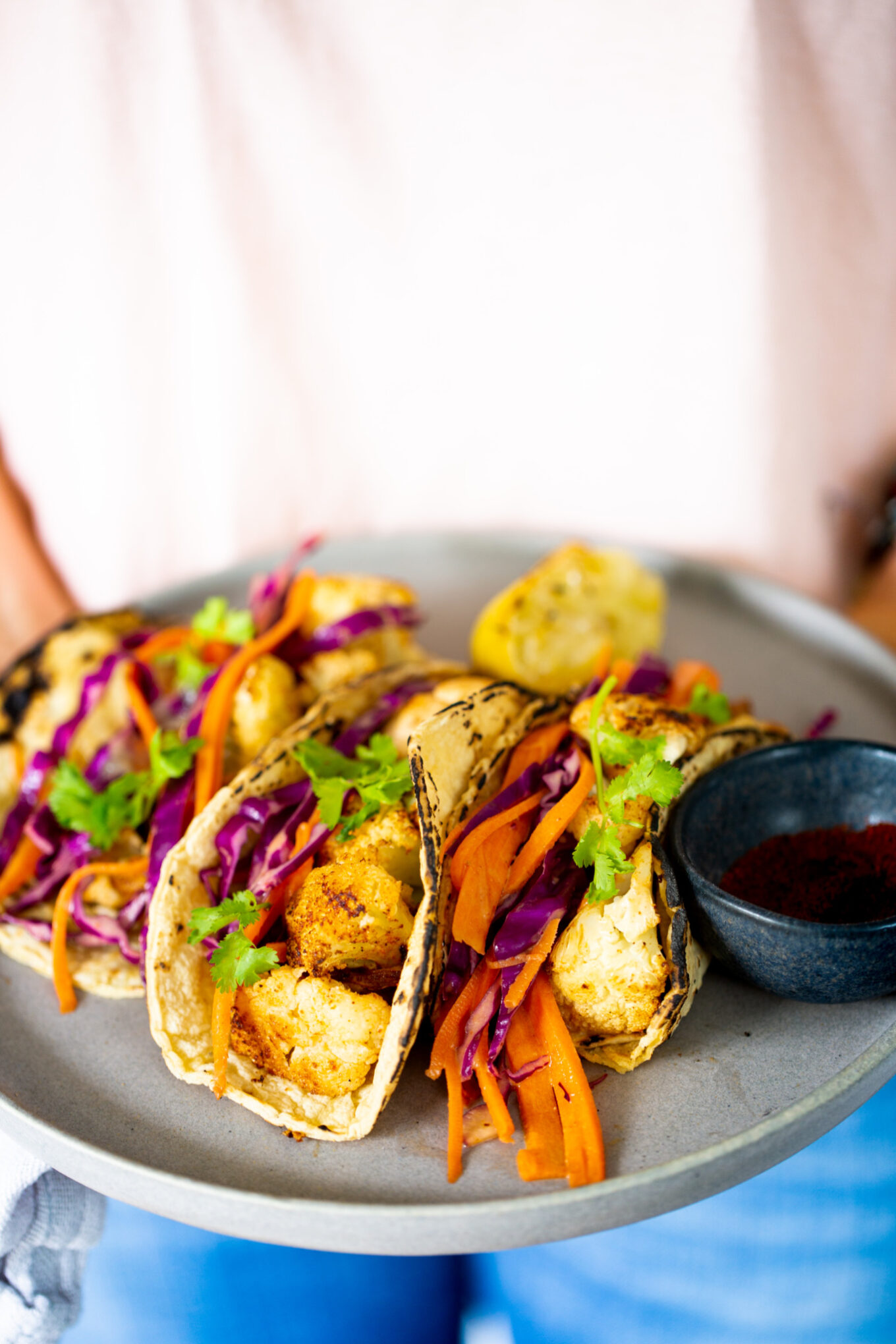 tacos de coliflor rostizada