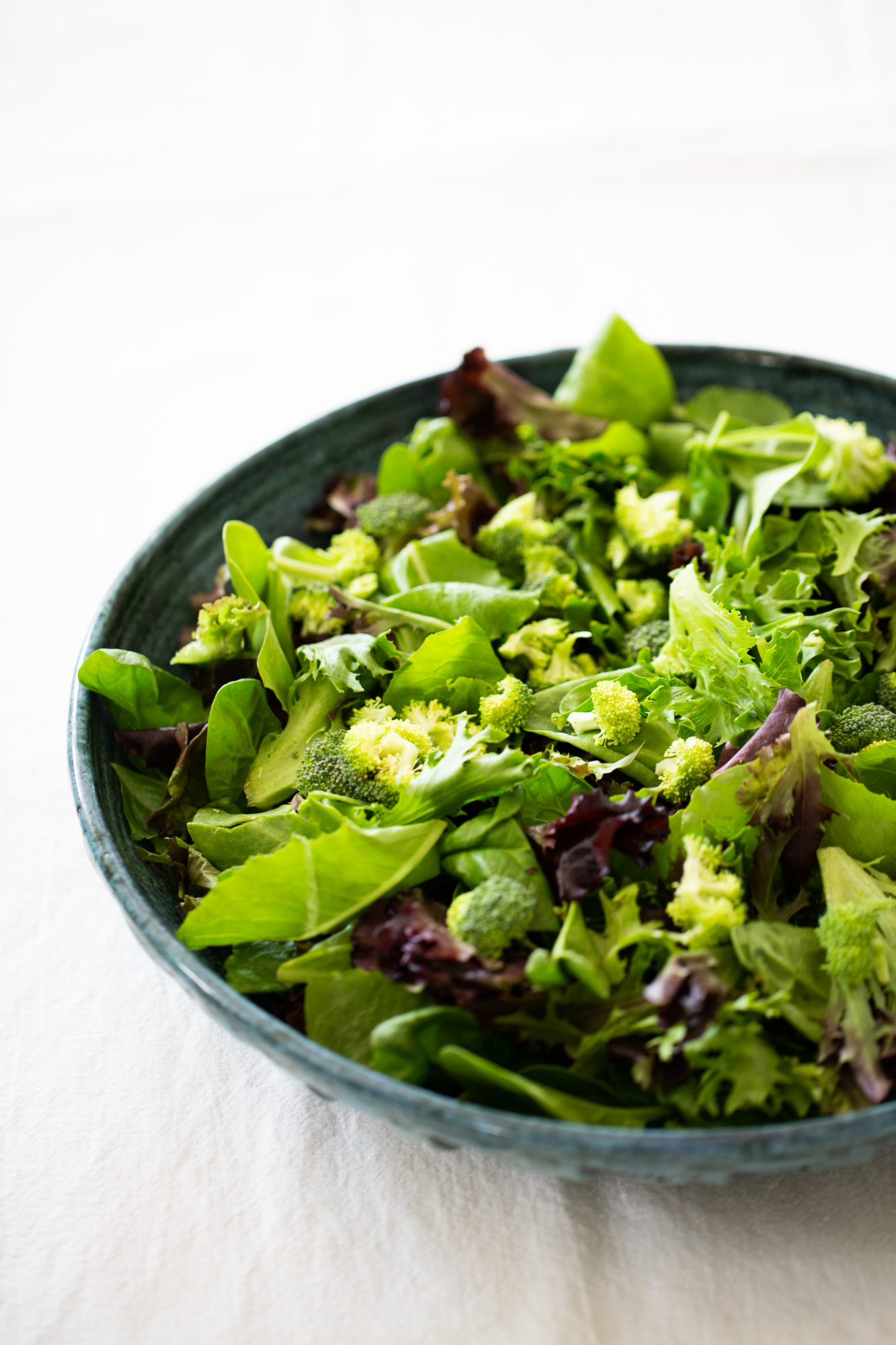greens and raw broccoli