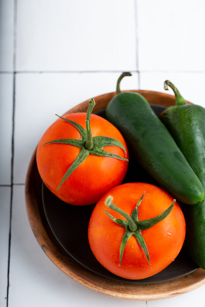 tomatoes and chiles for an easy salsa roja